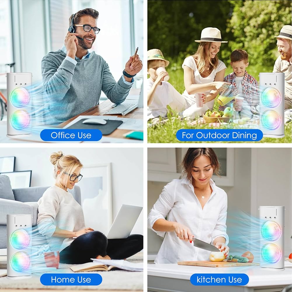 Mobile Air Conditioner with Remote Control, USB Portable Air Cooler, Mini Air Conditioner, Portable Air Cooler Fan, 3 Wind Speeds, Spray Function, 7 Colours Light