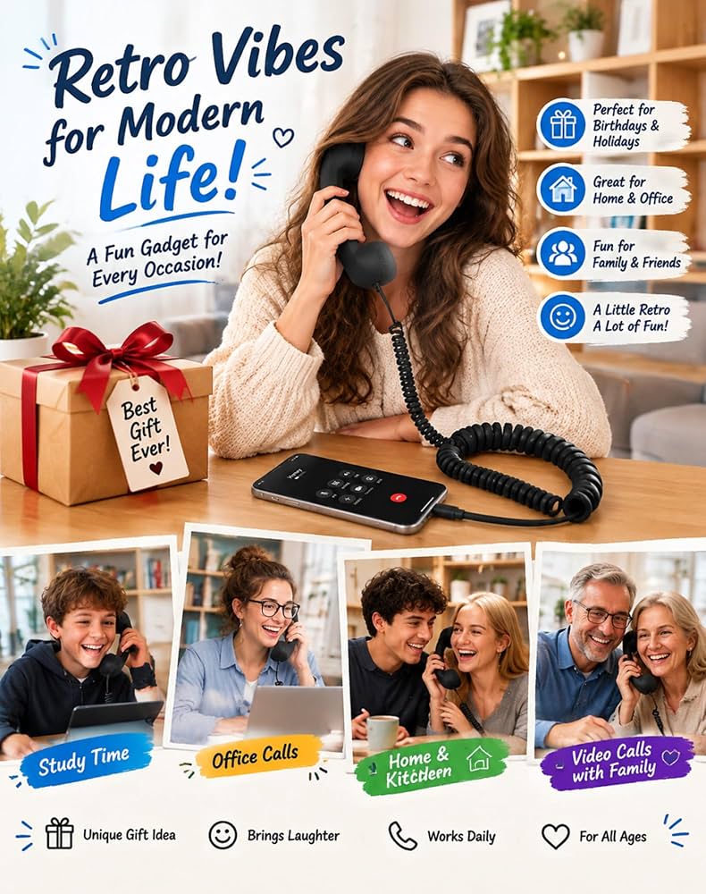 Retro USB-C Wired Phone Handset with Microphone & Volume Control