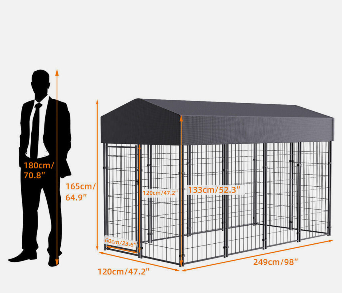 Painted-Iron Dog Kennel Run with 210D Oxford Cover – 3 Sizes