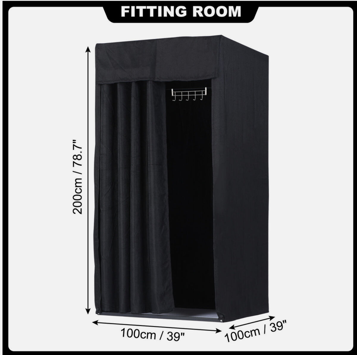 100 × 100 × 200 cm Black Retail Changing Room with Curtain