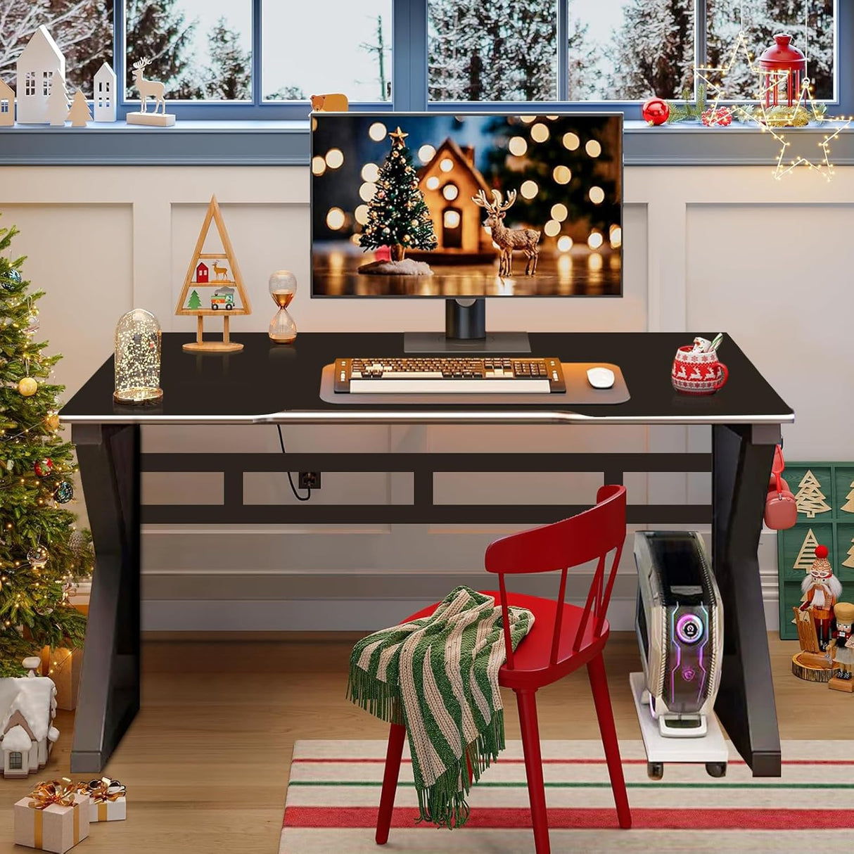 Desktop Computer Desk 1.2m/47.2in,Ergonomic Home Office Desk Gaming Table PC Computer Gaming Desk, Workstation for Gift Idea (L120cm*W60cm* H75cm)