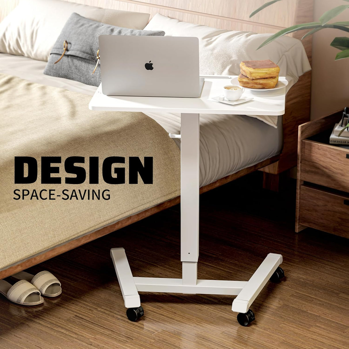 ERGOMAKER Mobile Standing Desk Pneumatic Adjustable Height 25.6 x 17.7 Inch Mobile Desk Adjustable Height On Wheels,Sit Stand up Desk Home Office Computer Desk, White + Single