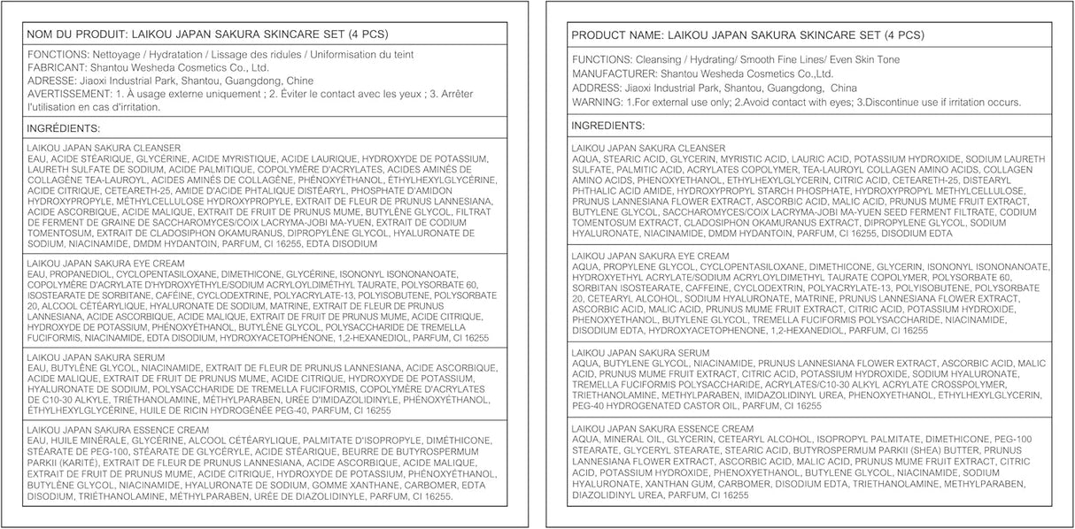 Skin Care Set JAPAN SAKURA Beauty Gift Sets Skin Care Kit with Cleanser, Serum, Eye Cream, Face Cream Travel Kit for Women Mom Wife Teen Girls Gentle Skin Cleaning TSA-friendly Sizes 4pcs