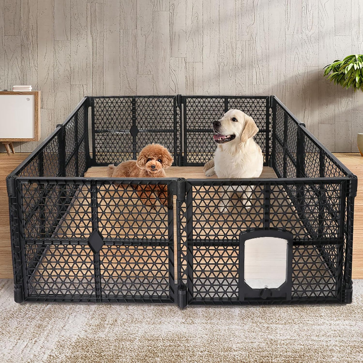8-Panel Black Plastic Pet Playpen with Lockable Gate – 86 × 67 cm Panels