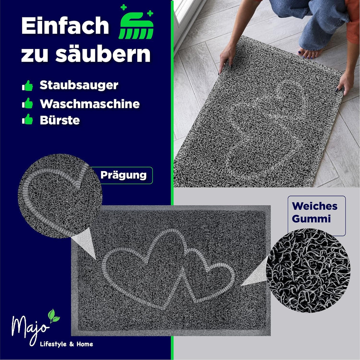 Majo Lifestyle Floor Mats Indoor and Outdoor Use - Robust Rubber Front Door Mats - Bathroom Rug - Doormat Gift - Pet Mat - Welcome Doormat Outside (Black)