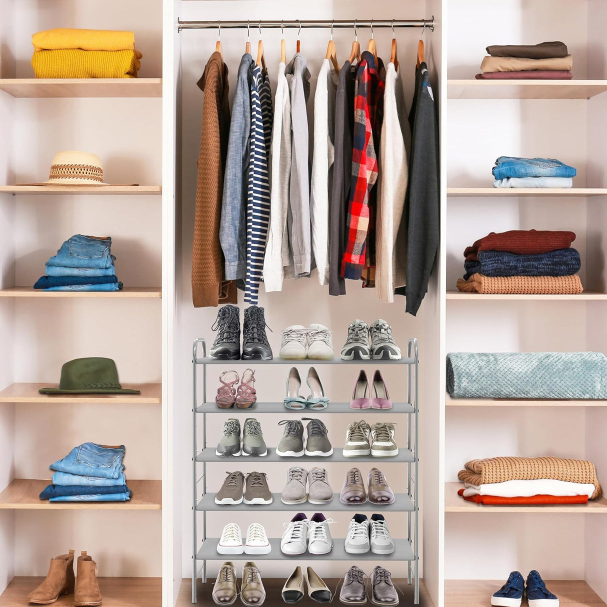 Simple Houseware 5-Tier Shoe Rack Storage Organiser, Grey