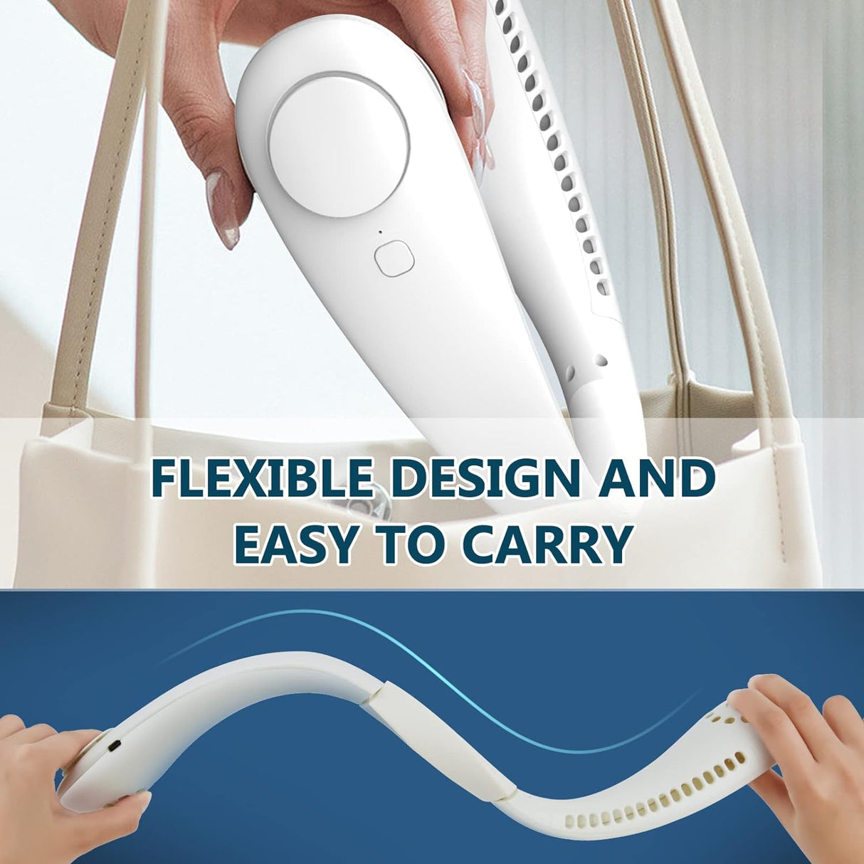 Neck Fan, Portable Hanging Neck Fan, Bladeless Mini Neck Fan with 360° Airflow, 3-Speed Hands-Free Personal Fan Rechargeable Wearable Fan Cooling Quiet for Home Office Travel Sports Outdoor