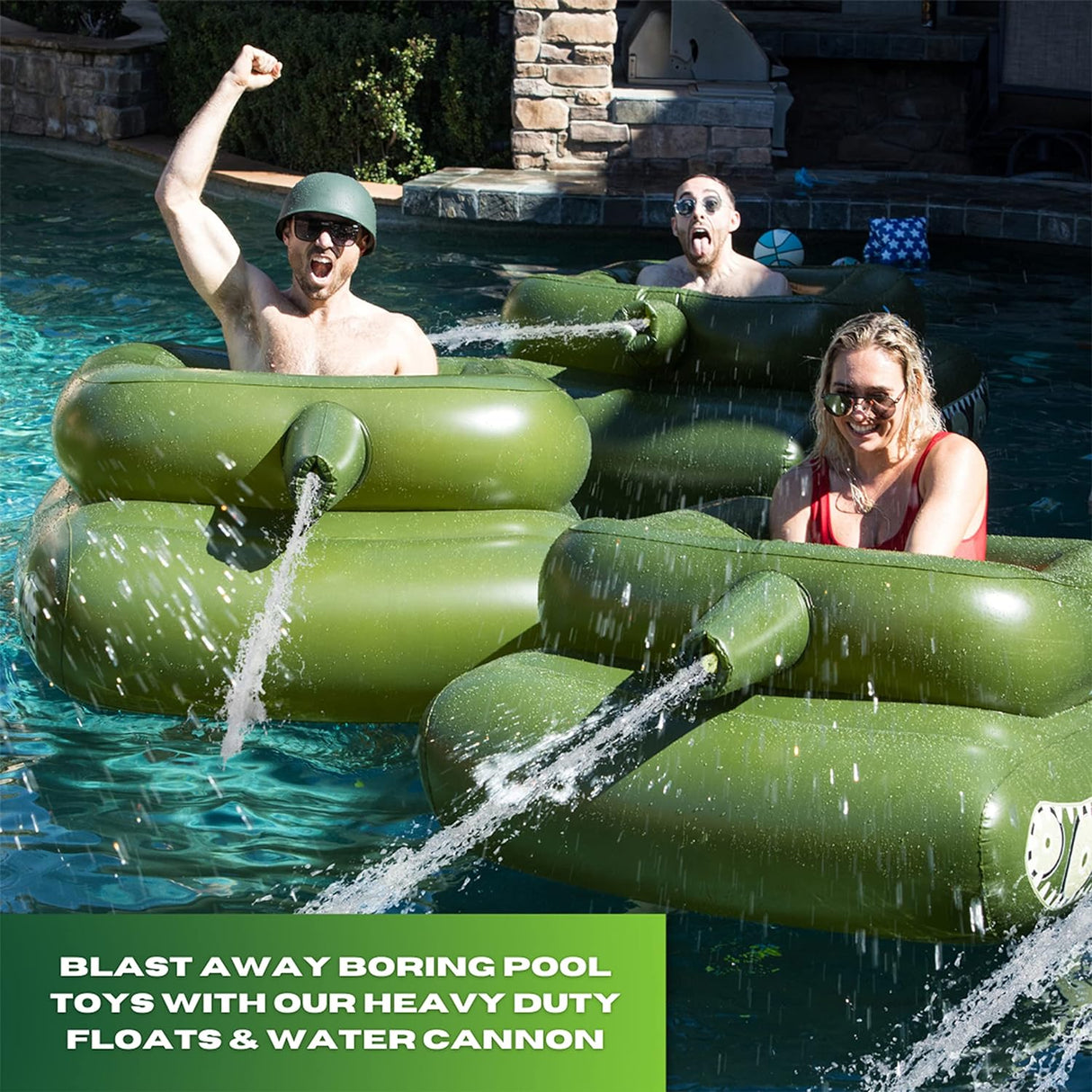 Pool Punisher Inflatable Toy Tank with Squirt Gun- Swimming Accessories for Kids, Teens and Adults - Giant Size Outdoor Water Toys for Lakes and Beach - Swim Stuff for Summer