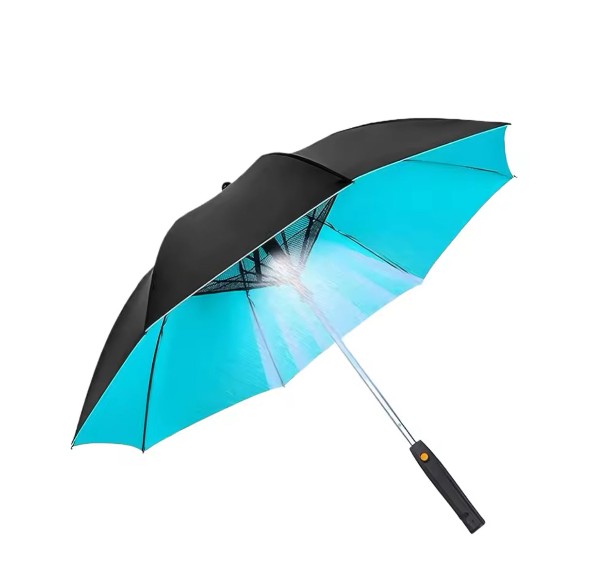 Portable Umbrella For Outdoor Protection | Waterproof Materials 3-in-1 Umbrella With Fan And Sprayer Blue and white cloud