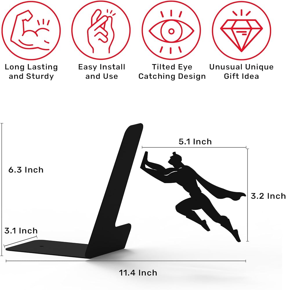 Superhero Bookend Figurines Metal Bookshelf Decor Desktop Ornament Office Desktop Accessories Bookshelf Home Decoration