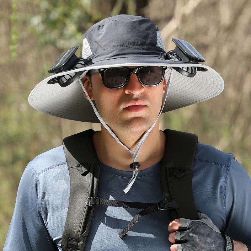 Wide Brim Solar Fan Outdoor Fishing Hat-Solar & USB Charging