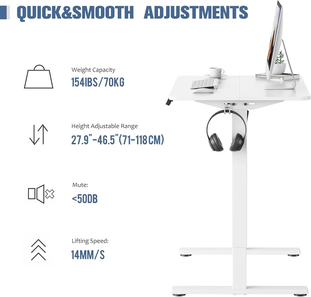 Electric Height Adjustable Standing Desk 80x60cm (31"x23.6"), Sit Stand Desk with Splicing Top for Home Office