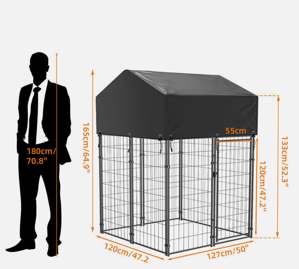 Painted-Iron Dog Kennel Run with 210D Oxford Cover – 3 Sizes