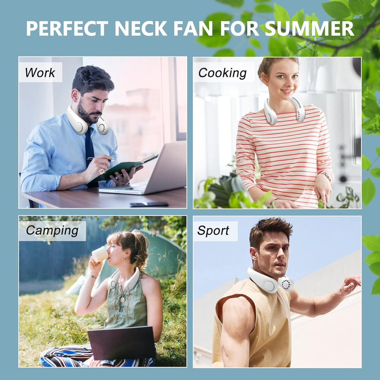 Neck Fan, Portable Hanging Neck Fan, Bladeless Mini Neck Fan with 360° Airflow, 3-Speed Hands-Free Personal Fan Rechargeable Wearable Fan Cooling Quiet for Home Office Travel Sports Outdoor