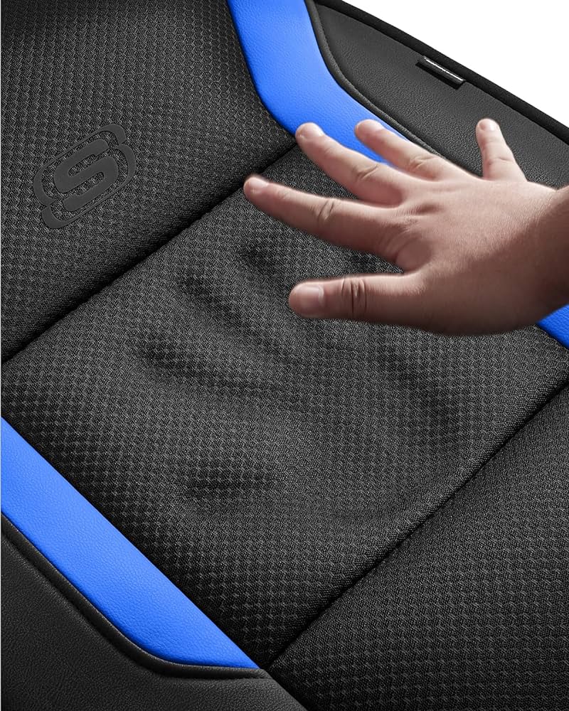 Memory Foam Car Seat Covers, Leather & Mesh Thick Protection, Black Front Cover, Airbag Compatible, Automotive Comfort & Protection for Most Cars, Trucks, SUVs, Black & Memory Foam (SK01055)