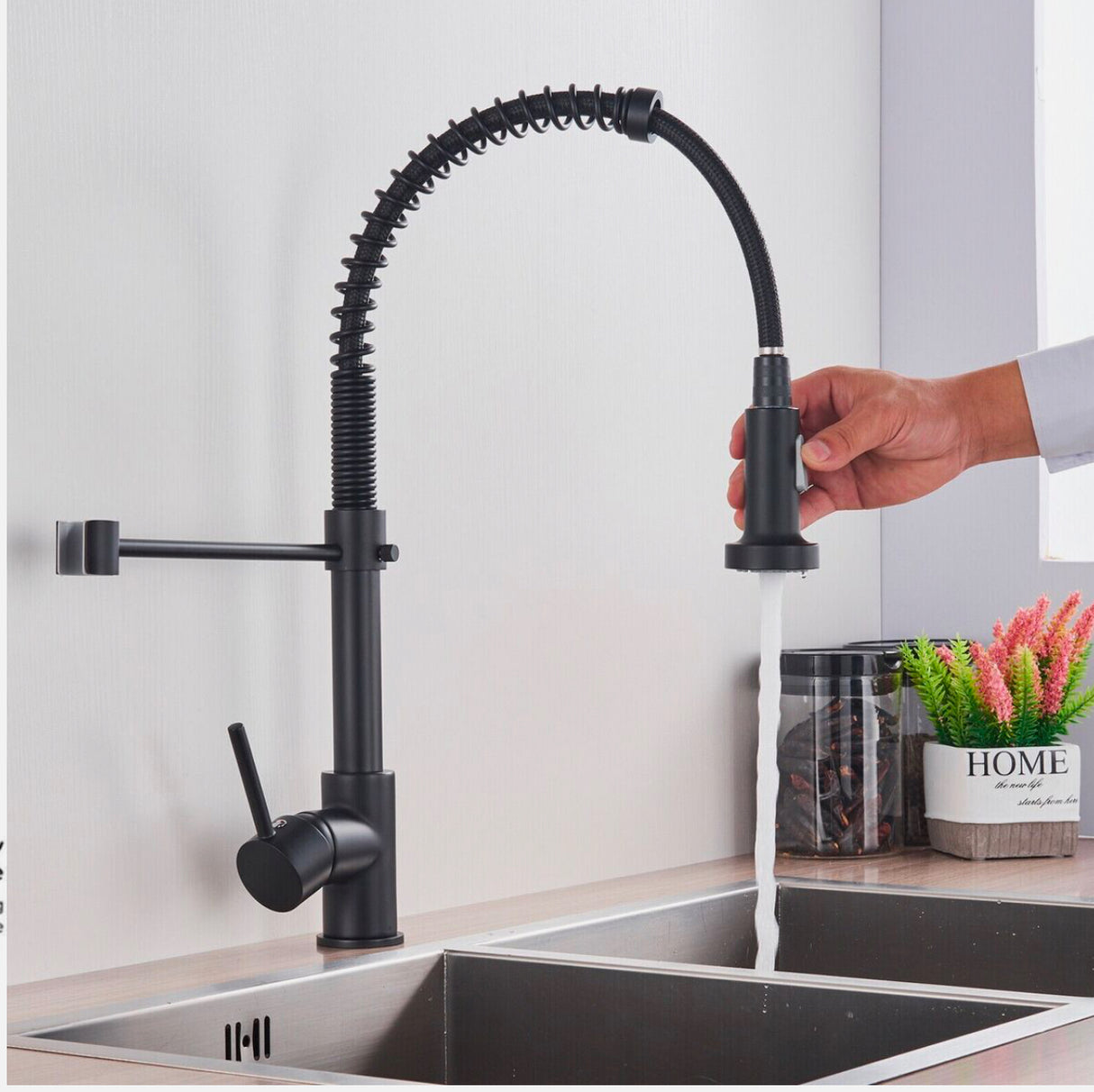 WELS Kitchen Mixer Taps Black Pull Out Sink Taps 360° Swivel Single Lever Faucet