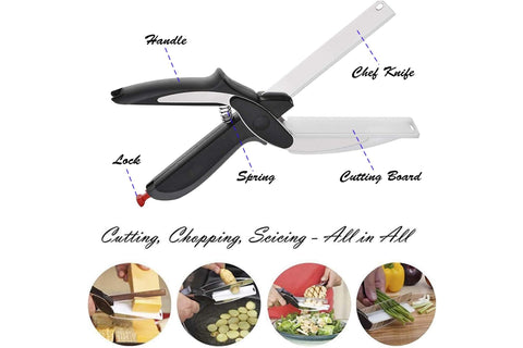 Trendy Clever Crazy Cutter 2-in-1 Knife Cutting Board Scissors Tool Food Chopper