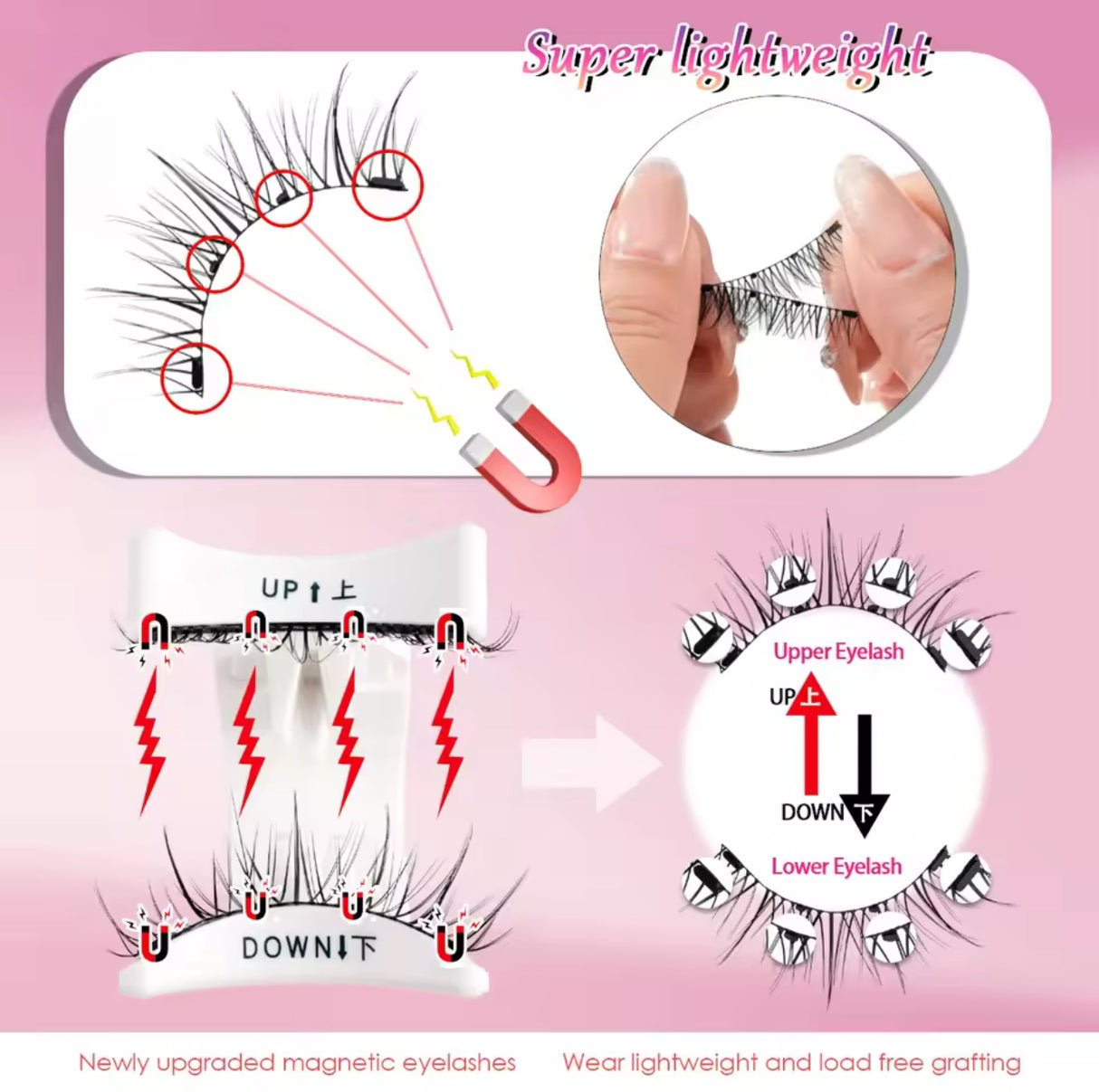 Handmade 3D Magnetic Eyelashes Set Reusable Natural Long Fake Eyelash Makeup Kit with Tweezers Tool