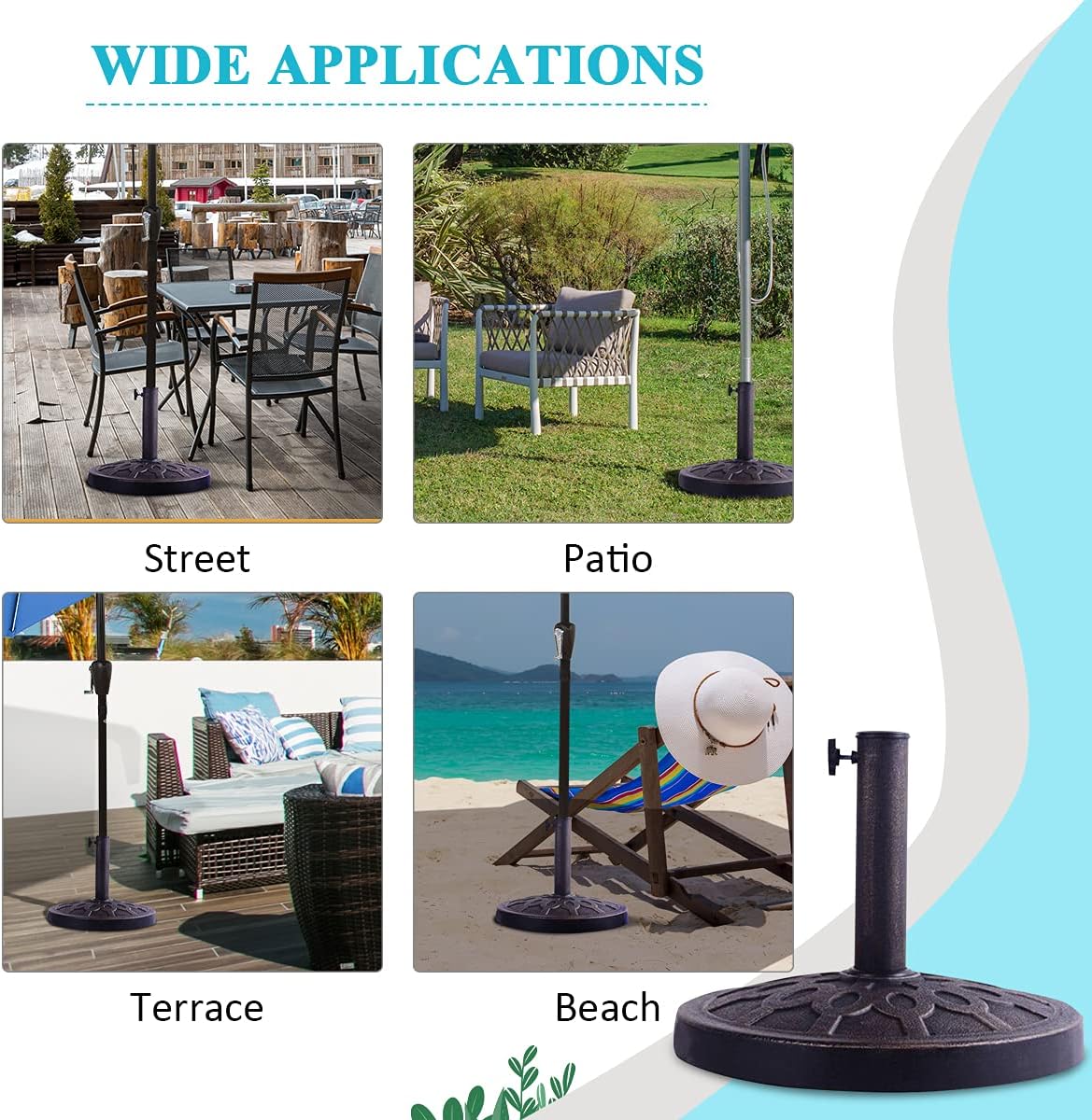 Half Round/Round Resin Umbrella Base, Outdoor Patio Umbrella Holder, Heavy-Duty Outdoor Patio Stand,Suit for Standard Pole Sizes, Ideal for Garden Beach, Classic Umbrella Standing Deck Porch (Round)