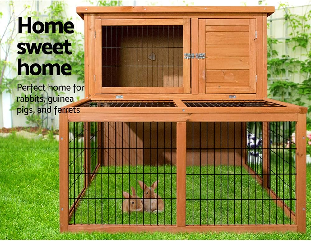 Chicken Coop Large Rabbit Hutch, Coops Wooden Pet House Run Cage Walk in Bunny Hen Chook Guinea Pig Ferret, Metal Outdoor Door Roof Weatherproof Farm