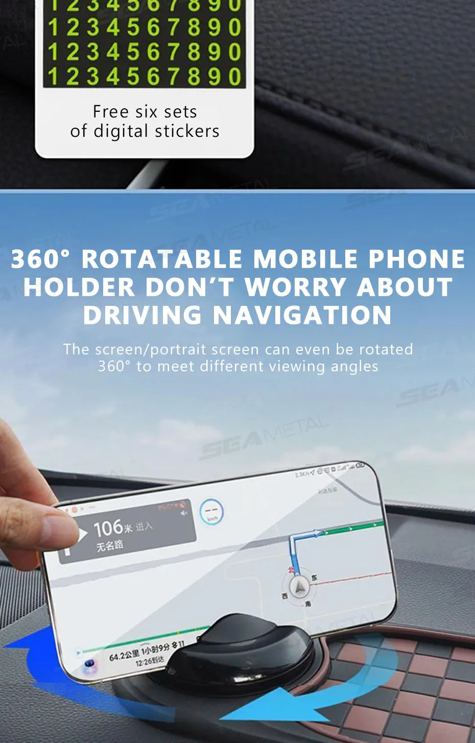 2 in 1 Dashboard Anti Slip Mat with Phone Mount 360-Degree Rotation Car Phone Holder Non-Slip Adhesive Mat for Car