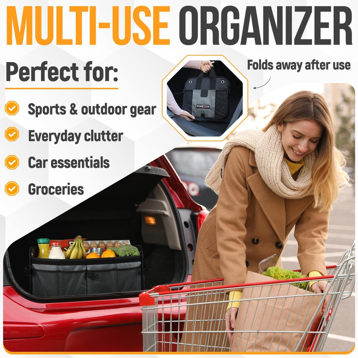 65 L Collapsible Car Boot Organiser – Grey