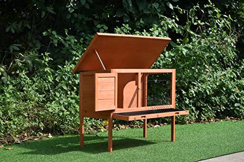 91.5 cm Wooden Small Animal Hutch with Run & Pull-Out Tray