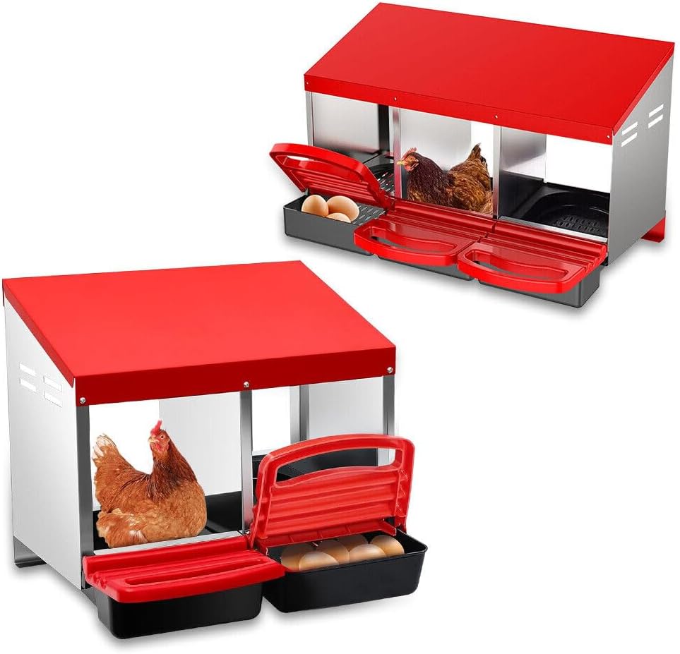 3-Hole Metal Chicken Nesting Box with Roll-Away Egg Tray