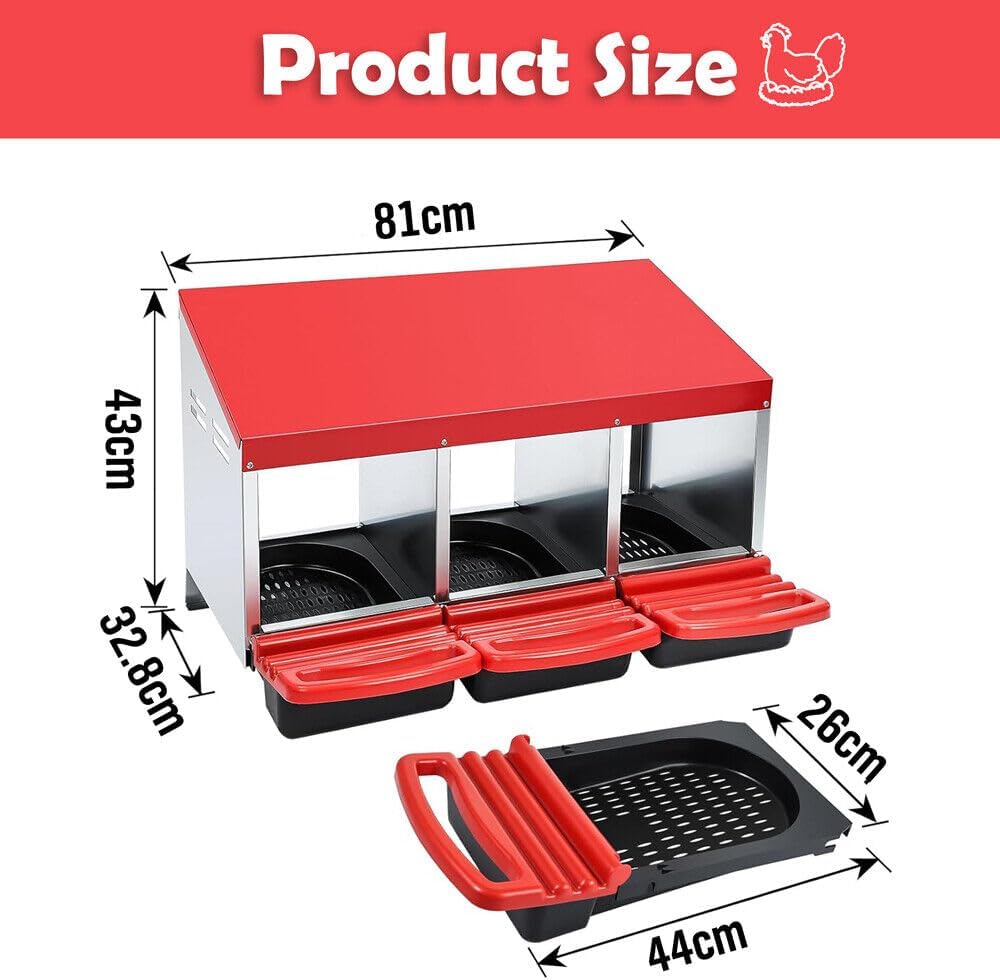 3-Hole Metal Chicken Nesting Box with Roll-Away Egg Tray