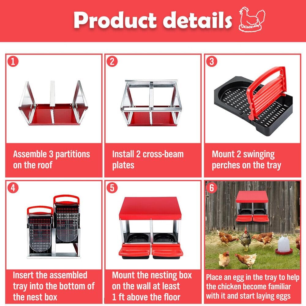 3-Hole Metal Chicken Nesting Box with Roll-Away Egg Tray