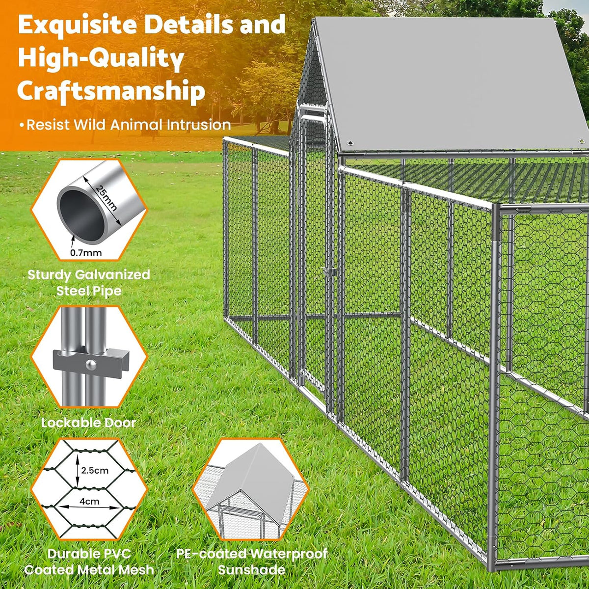 5 × 1 × 1.5 m Walk-In Metal Chicken Coop with Weather Cover