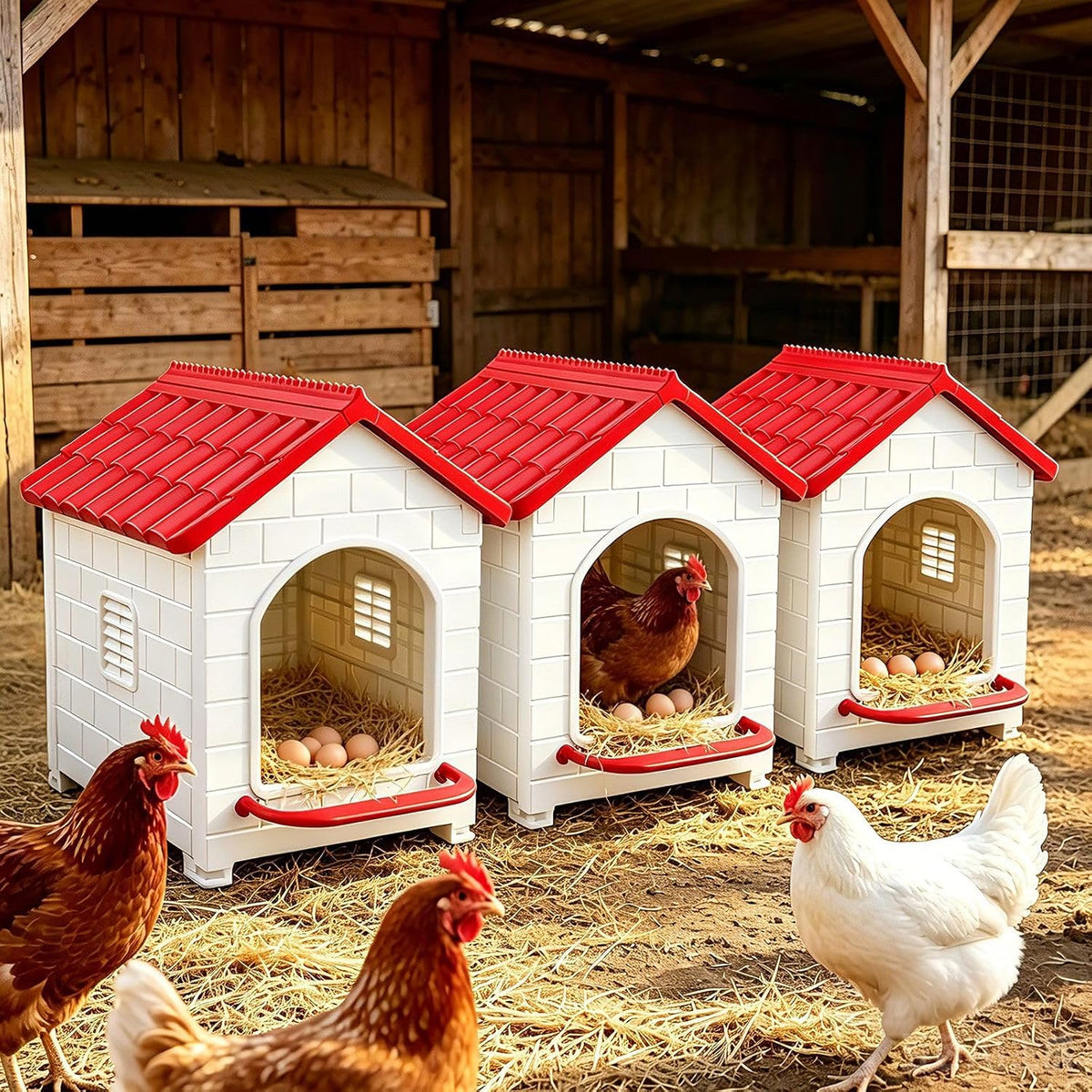 3-Piece Plastic Chicken Nesting Box Set with Silicone Pads