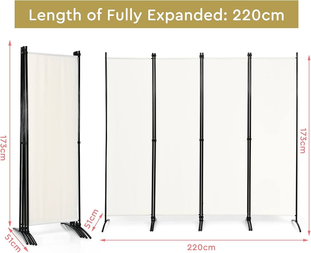 4-Panel Room Divider Folding Privacy Screen Home Office 224 x 171cm Black