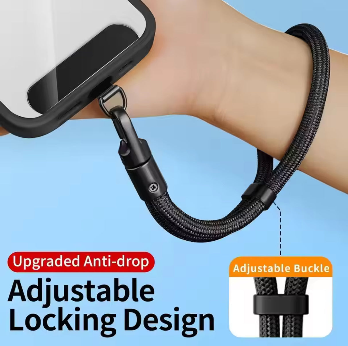 Universally Minimalist Wrist Strap Phone Lanyard with Adjustable Drop-Proof Design, 2 Phone Tether Tabs for All Mobile Phones