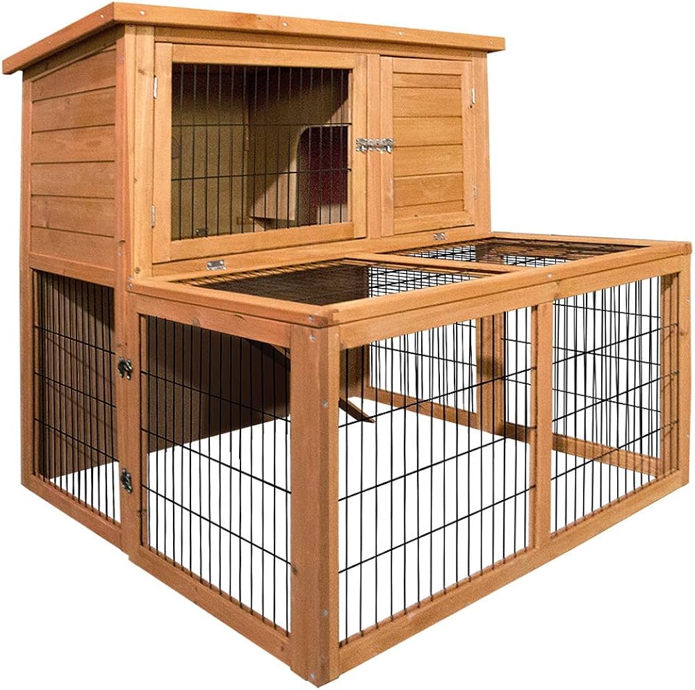 Chicken Coop Large Rabbit Hutch, Coops Wooden Pet House Run Cage Walk in Bunny Hen Chook Guinea Pig Ferret, Metal Outdoor Door Roof Weatherproof Farm