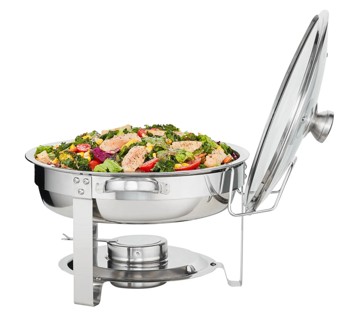 2-Pack Round Chafing Dish Set with Full-Size 4Qt Pan Glass Lid Fuel Holder