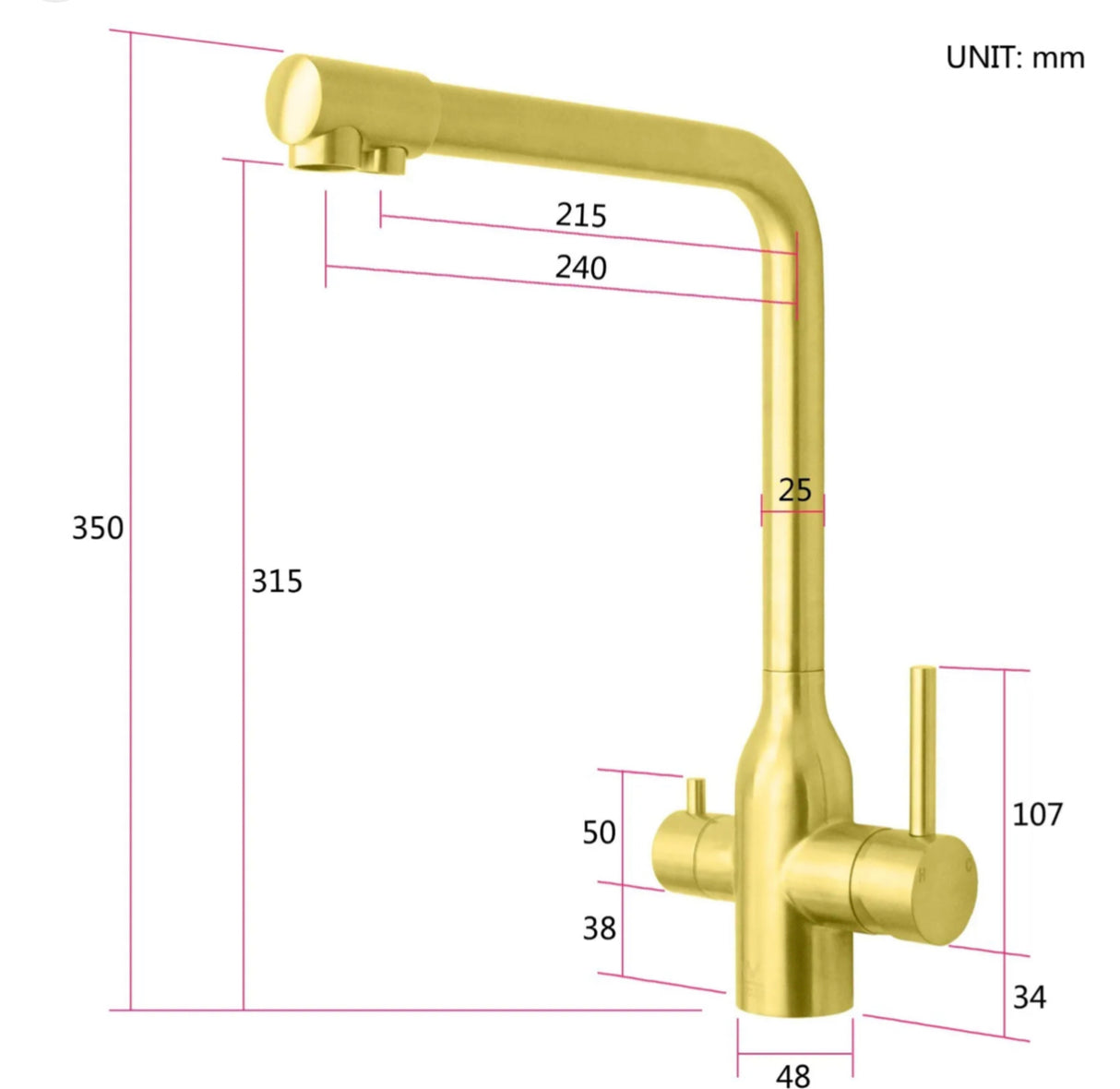 Brushed Gold 3 Way Kitchen Mixer Pure Drinking Water Sink Tap Swivel Spout WELS