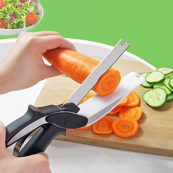Trendy Clever Crazy Cutter 2-in-1 Knife Cutting Board Scissors Tool Food Chopper
