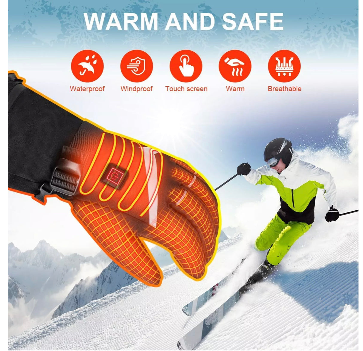 Men Electric Heated Gloves Touch Screen Motorcycle Gloves Hand Warmers Gloves