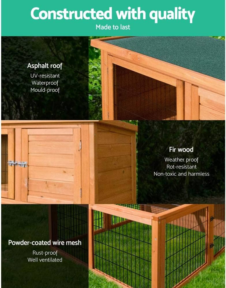 Chicken Coop Large Rabbit Hutch, Coops Wooden Pet House Run Cage Walk in Bunny Hen Chook Guinea Pig Ferret, Metal Outdoor Door Roof Weatherproof Farm