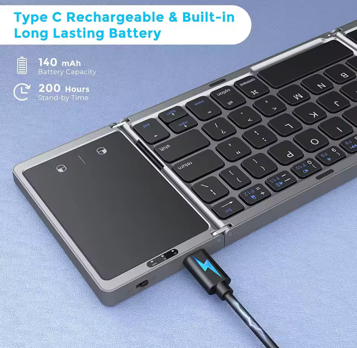 Foldable Wireless Bluetooth Keyboard Rechargeable Portable for PC Mac Smartphone Windows iOS Android