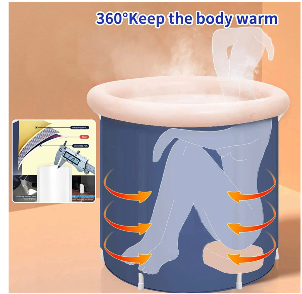 Portable Ice Bath Tub Athletes Cold Hot Water Therapy Folding Bathtub