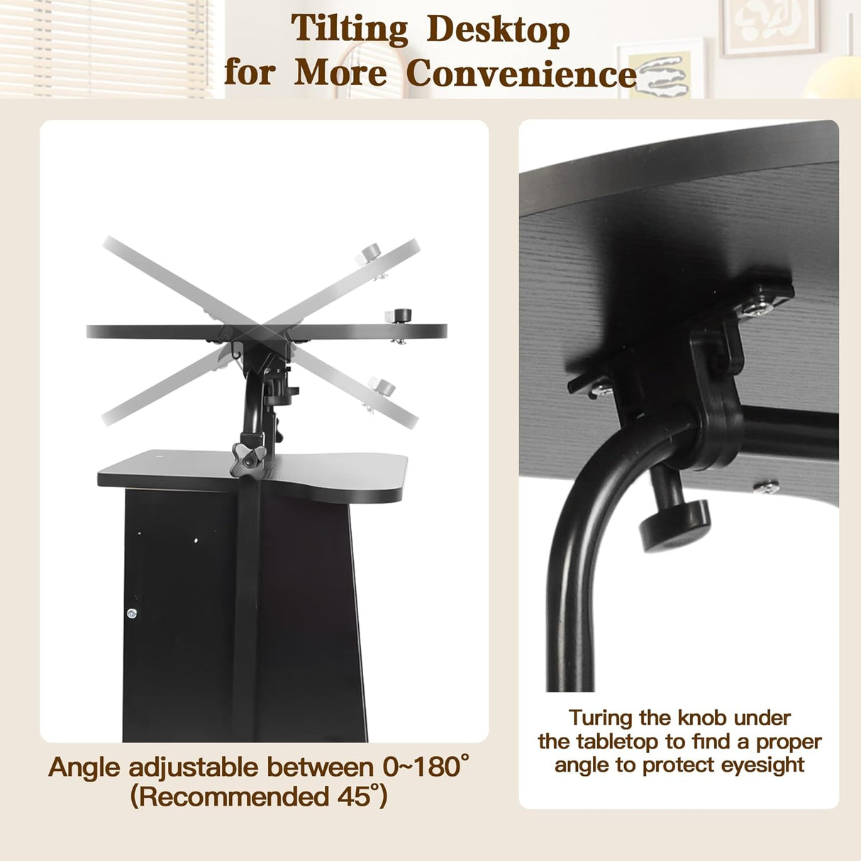 Mobile Podium Stand, Portable Height Adjustable Lectern Podium Stand with Tilting Desktop & Storage, Standing Laptop Desk with Wheels, Podium Stand for Classroom Home Office