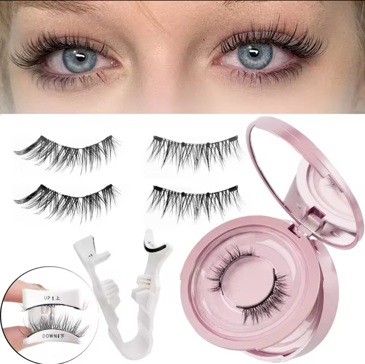Handmade 3D Magnetic Eyelashes Set Reusable Natural Long Fake Eyelash Makeup Kit with Tweezers Tool