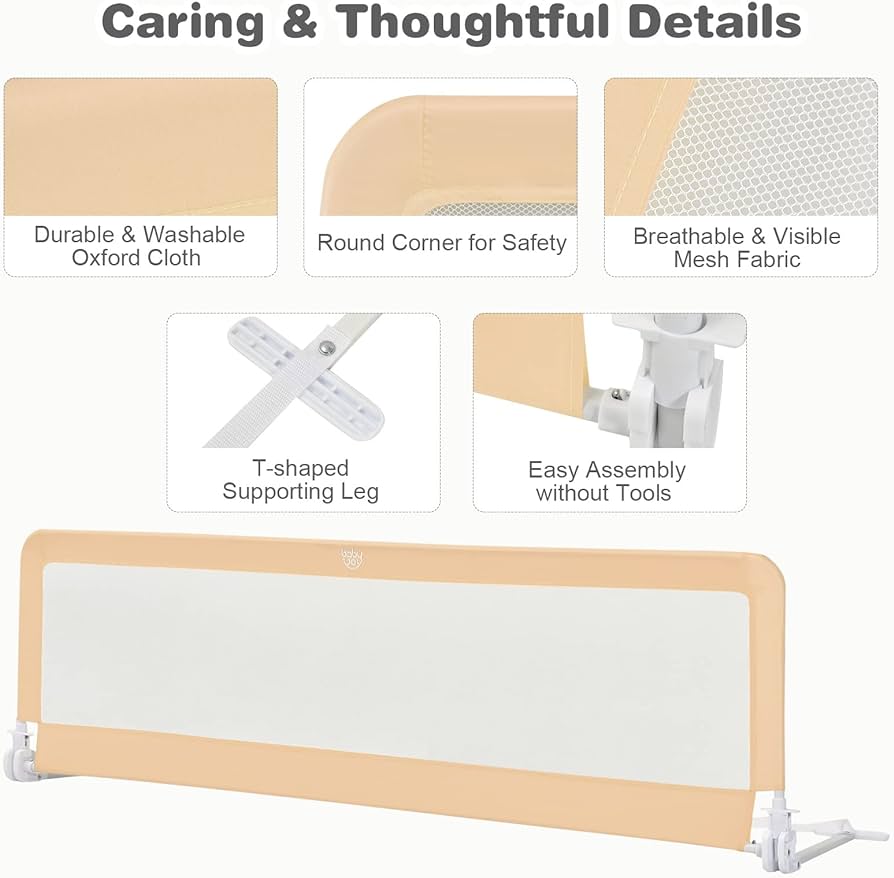 Bed Rails for Toddlers, 180cm Extra Long, Swing Down Bed Guard w/Safety Strap for Convertible Crib, Folding Baby Bedrail for Kids Twin, Double, Full Size Queen & King Mattress