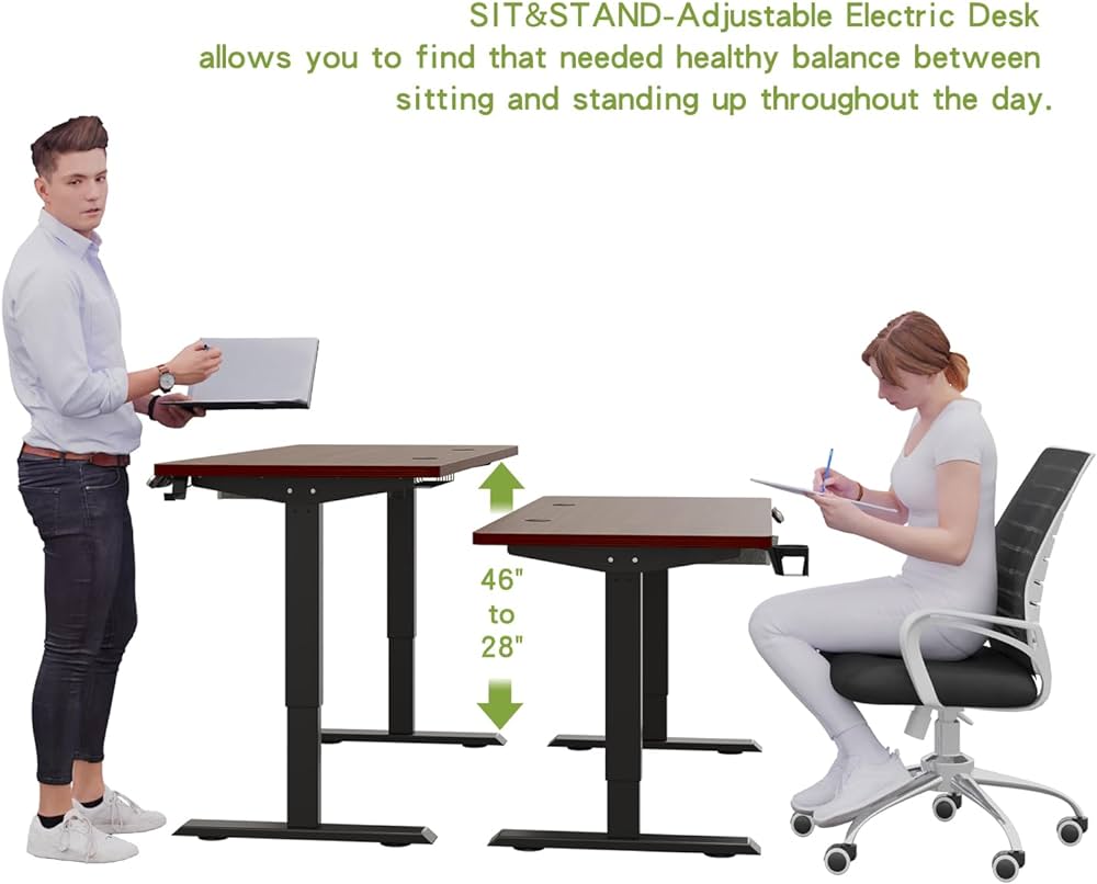 Height Adjustable Electric Standing Desk with Drawer, 63 x 30 Inch (160x76CM) Stand Up Table, Computer Desk Splice Board, Home Office Computer Ergonomic Desk