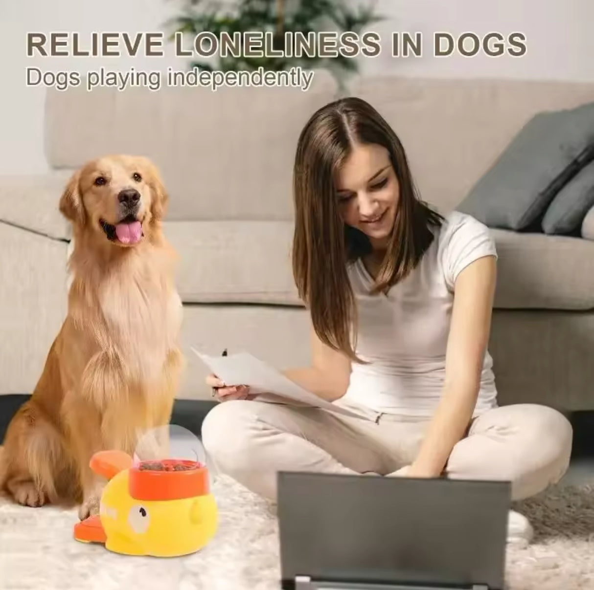 2-in-1 Interactive Dog Toy Pet Automatic Food Treat Dispenser Cartoon Duck Design Slow Food Pet Snack Feeder for Dog Training
