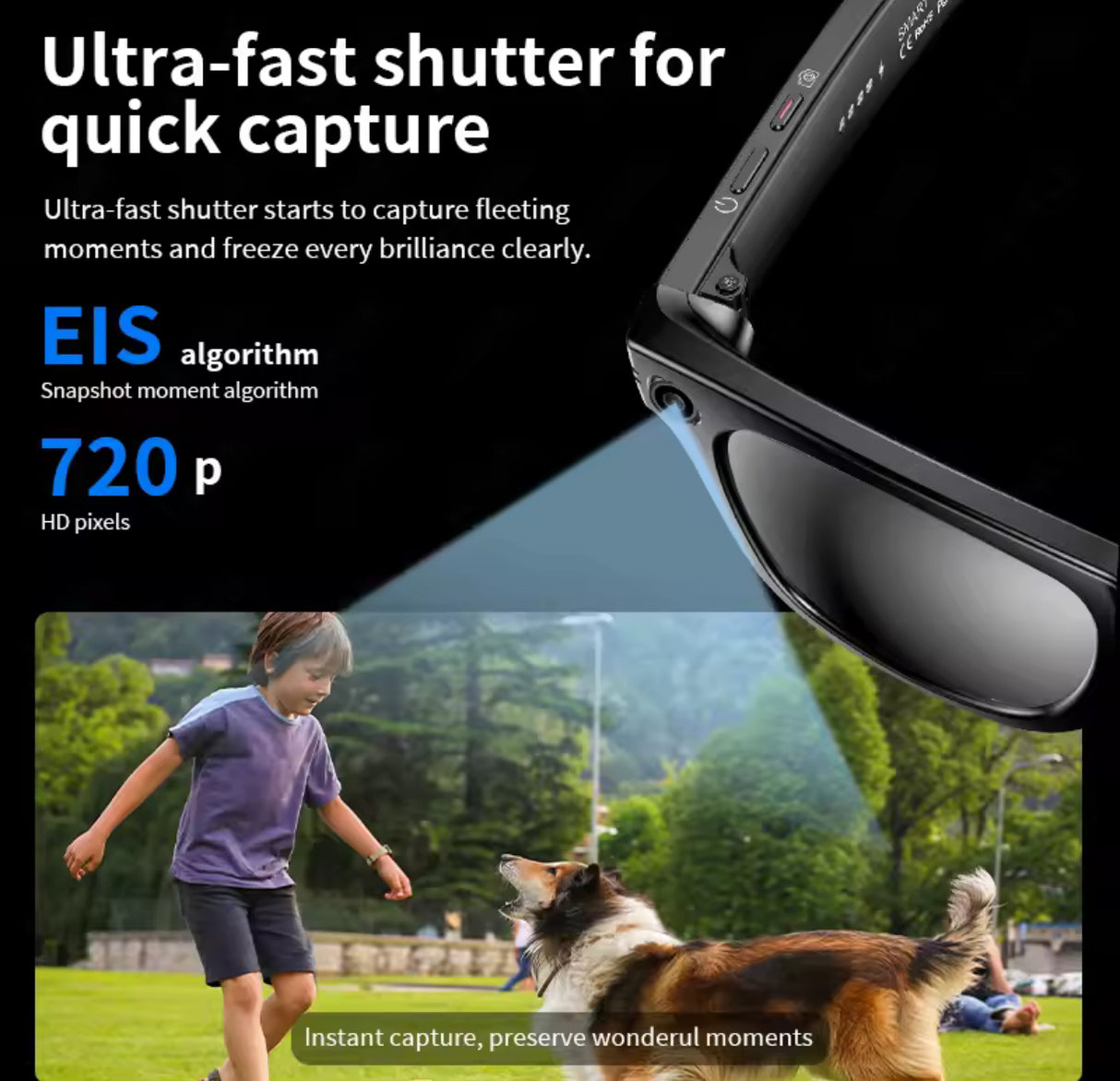 Smart Glasses Recording Videos AI Photo Recognition Answer Translation 260mAh Large Battery IP65 Waterproof Bluetooth Glasses