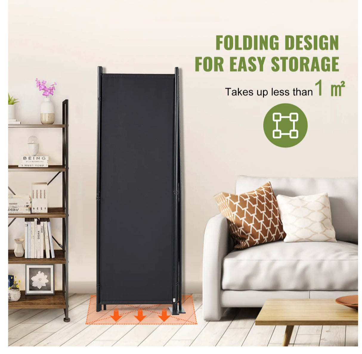 4-Panel Room Divider Folding Privacy Screen Home Office 224 x 171cm Black