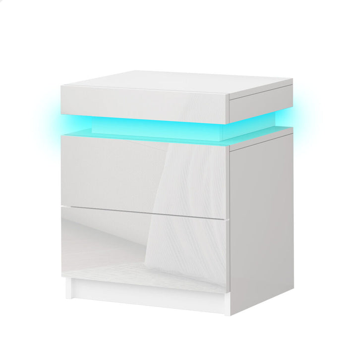 High-Gloss RGB LED Bedside Table with Drawers